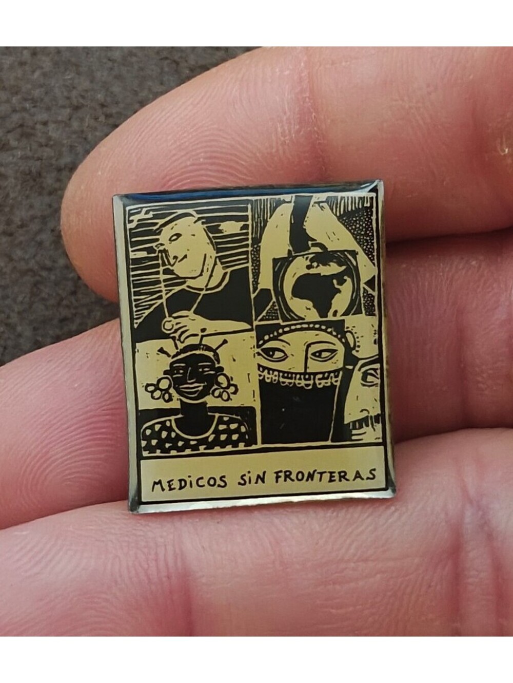 1990s Médicos Sin Fronteras (Doctors Without Borders) Silver Tone Enamel Pin